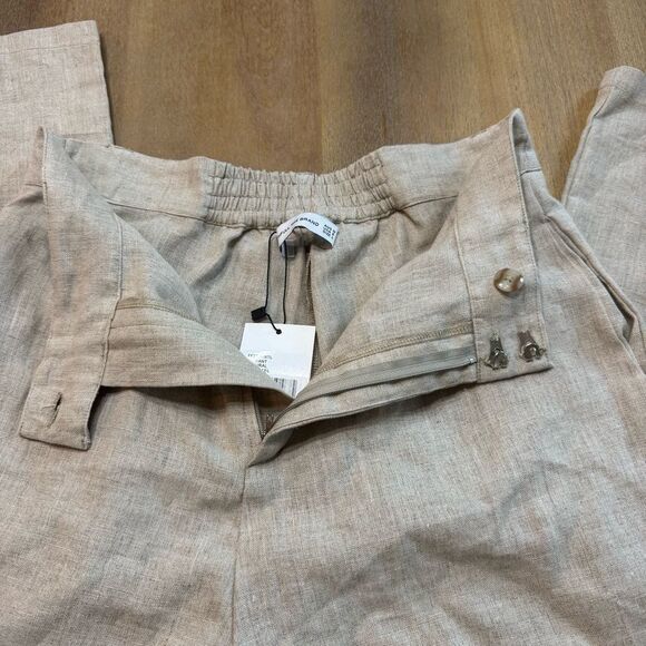 Faithful The Brand Linen Pants Pleated Stretch Waist High‎ Rise Size 8 Natural - Picture 10 of 16